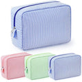 Sanwuta 3 Pcs Seersucker Makeup Bags, Pink, Blue, Green - color: Pink, Blue, Green