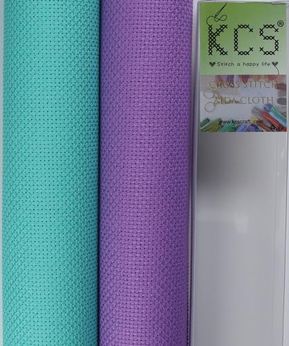 KCS 2 pc of 15" x 18"(38cmx45cm) Counted Cross Stitch Cotton Aida Cloth Needlework Fabric Box (Lavender+Sea Green, 14CT) - color: Lavender+sea Green, size: 14CT