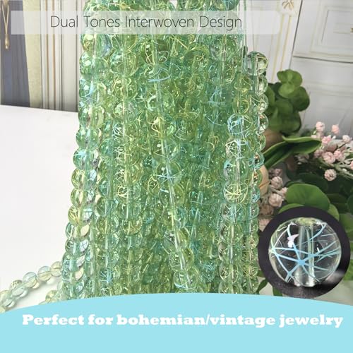 10mm Hand-Drawn Glass Beads Bulk 160pcs Yellow SkyBlue Round - color: Yellow&Sky 10mm