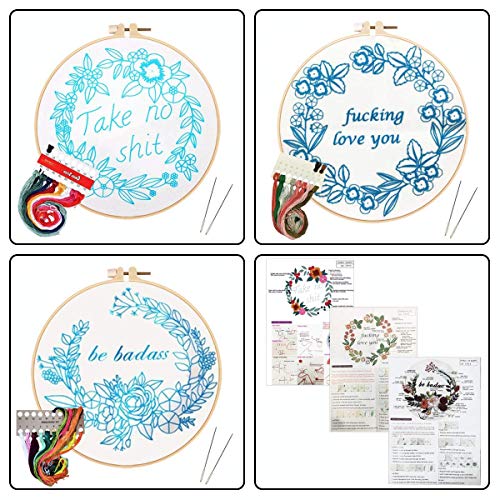 Louise Maelys 3 Pack Embroidery Kit for Beginners, Funny Quote Art - color: Kit-4