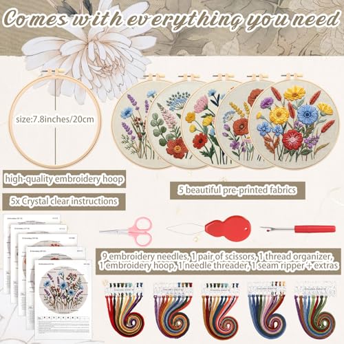 Yinder 5 Set Embroidery Kit for Beginner Starter Kit, Wildflowers - style: Wildflowers