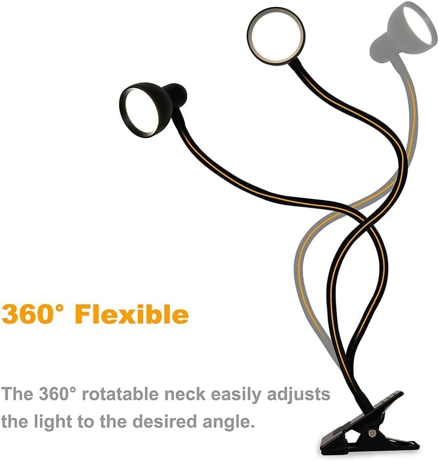 Clip on Light Reading Light for Bed 3 Color Modes Black - color: Black