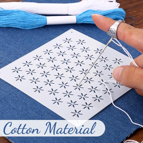 Booson 37 Pcs Sashiko Thread Kit Sashiko Needles Cotton Thimble Patterns - color: Blue