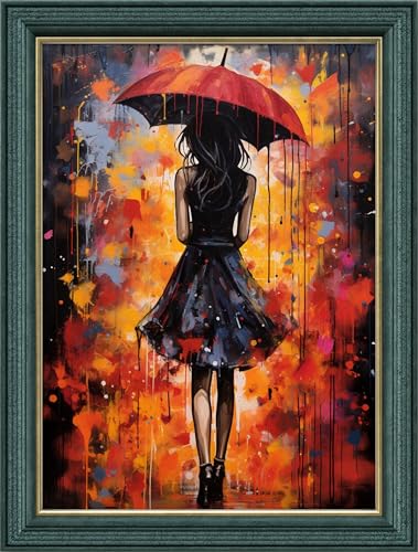 Leczany Cross Stitch Stamped Kit for Beginner - Beauty in The Rain | DIY Embroidery Starter Patterns Craft Kit Needlepoint for Adults | 11CT, 3 Strands | 13x18.1 inches - color: 11CT Stamped kits,Beauty in the Rain 13x18.1 inches