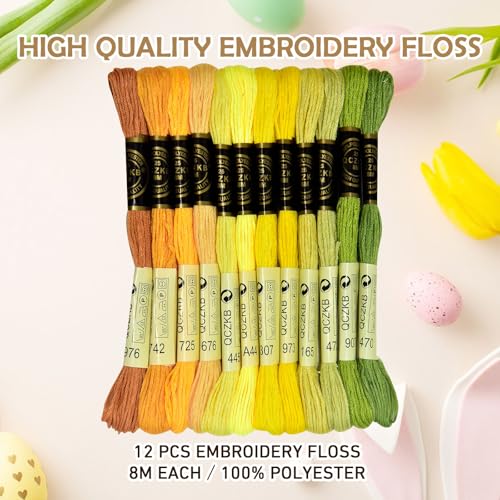Premium Rainbow Color Embroidery Floss - Cross Stitch Threads - Friendship Bracelets Floss - Crafts Floss - 12 Skeins Per Pack Embroidery Floss,Sunny Vitality Color - color: Sunny Vitality color