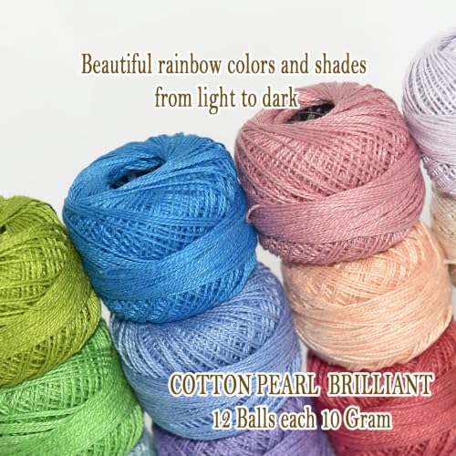 Double Mercerized Egyptian Long Staple Cotton Pearl Thread Ball 10 Grams Rainbow Color 12 Colors per Box for Crochet Hardanger Kniting Hand Sewing,Vintage RetroPalette - color: Vintage Retro Palette