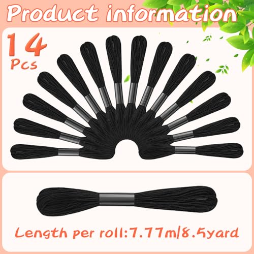 Black Embroidery Floss: 14 Skeins Embroidery Thread Cross Stitch Thread - color: Black
