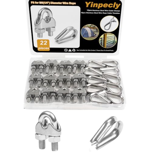 12Pcs 1/4'' M6 Wire Rope Clamps 10Pcs M6 Wire Rope Thimble - size: M6 - 1/4”