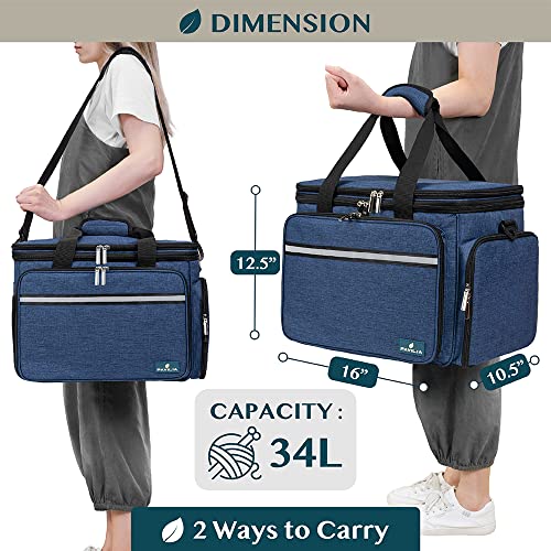 PAVILIA Large Knitting Yarn Storage Bag Crochet Organizer for Knitter, Navy - color: Heather Navy