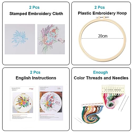 Konrisa Stamped Embroidery Kit with Pattern Floral DIY Sewing Cross Stitch Kits for Adult Flowers Plants Embroidery Starter Kit with Embroidery Floss,Hoops,Color Thread,Needle,Instruction,Set of 2 - color: Spikes