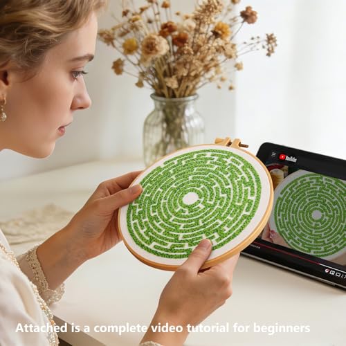 Maze Embroidery Kits for Beginners Adults Funny Hand Embroidery Art Kits, Cross Stitch Kits for Beginners DIY Craft Kits for Adults Women, Entire Set of Embroidery Supplies【Full-length Video Tutorial】 - color: H2069