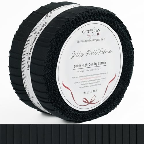 Craftido-20 Options-100% Cotton Jelly Roll Fabric Precut Strips for Quilting, Crafting, and Sewing, 40 Strips 2.5" x 44" Assorted Bundles for Rug, Quilt Project, DIY Craft and Home Decor-40 Black - color: 40 Black