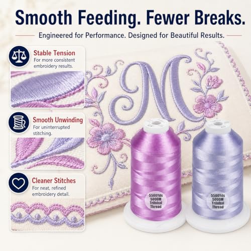 Simthread 2Pk 5500Y 40WT Polyester Embroidery Thread Lilac612 Lavender804 - color: Floral Duo(Lilac+Lavender)