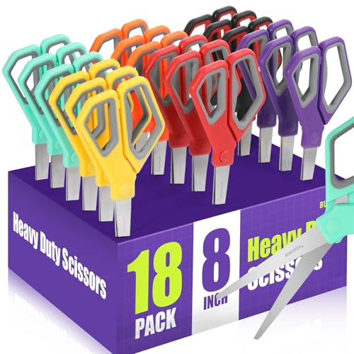 BURVAGY 18 Pack 8" Scissors All Purpose, Heavy Duty Scissors for Office - color: 18pack