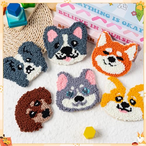 WATINC Punch Needle Coaster Kit - 6 Pattern DIY Craft for Beginners, Puppy