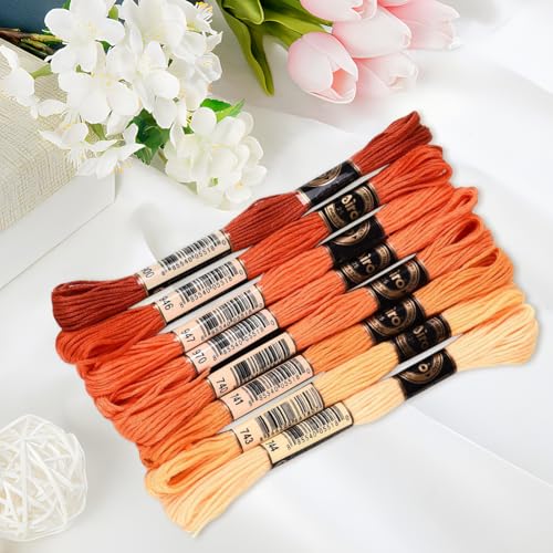70 Yards 8 Skeins Gradient 6 Strands Orange Red Variegated Cross Stitch Thread Embroidery Floss Polyester Friendship Bracelet String Threads Set for Hand Sewing Making Needlecraft Supply - color: Orange Red, size: 70 Yards