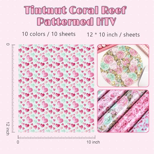 Tintnut Pink Blue Hearts & Roses HTV Vinyl,10 Pcs 12×10" Iron on Vinyl - color: Pink Blue