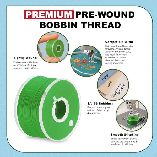 Mandala Crafts Green 15J SA156 Prefilled Bobbin Thread, 144 PCs - color: Green, size: Size A 144 X 142 Yards