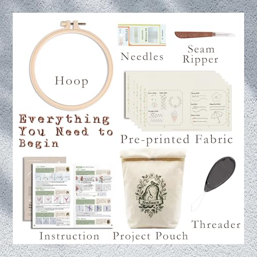 TenDawn Embroidery Stitch Book Kit for Beginners, 32 Essential Stitches - color: Basic & Intermediate Kit