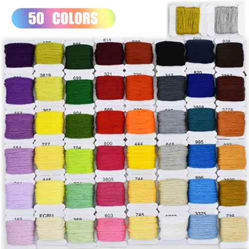 Embroidery Floss Thread Kit 100％ Cotton Floss Bobbins and Cross Stitch Kit Bracelets Floss Crafts Floss (50 Color) - color: 50 Color