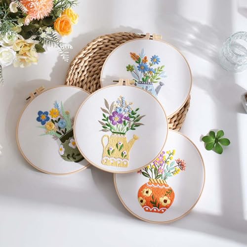 GLTAYLMY 3 Pack Embroidery Starter Kit with Pattern, Stamped Cross Stitch Kits for Beginners Adults with Embroidery Hoop and Instructions, Hand Embroidery Kit - color: Floral123