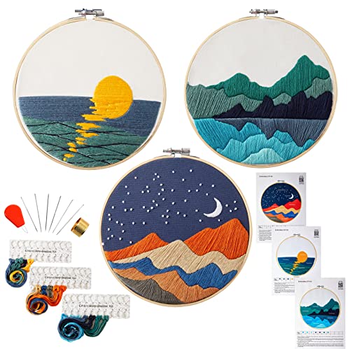 Embroidery Kits for Beginners Adults, Stamped Cross Stitch kits for Adult Beginners Embroidery Starter Kit with Pattern, 3 Embroidery Hoop and Fabric, Needles Threads (Attached Teaching Video QR Code) - color: Green