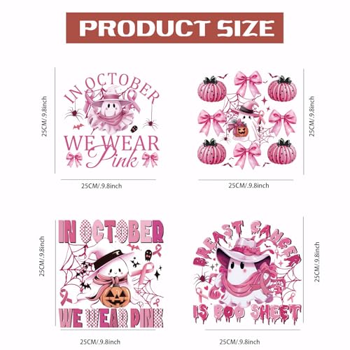 SUPERDANT 4PCS DTF Transfer Ready to Press Iron On Decals for Breast Cancer - style: In October We Wear Pink