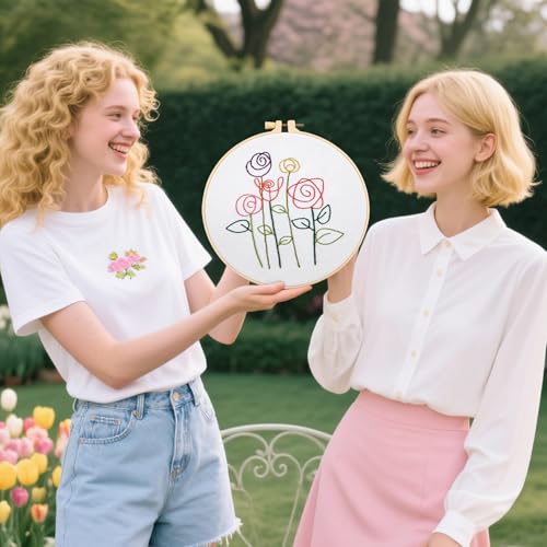 Easy Flower Embroidery Kits for Beginners Adults, Minimalism Embroidery Starter Kits, Counted Cross Stitch Kits for Beginners Adults Hobbies Set for Women, Embroidery Hoops, Thread and Video Tutorial - color: H2027