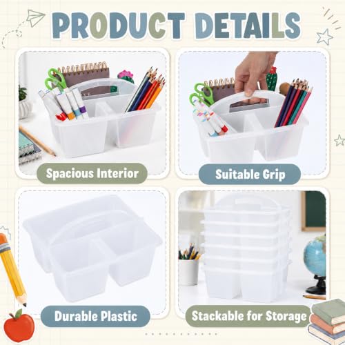 6 Pack Plastic Classroom Organizer Caddy with Handle, Clear - color: Clear