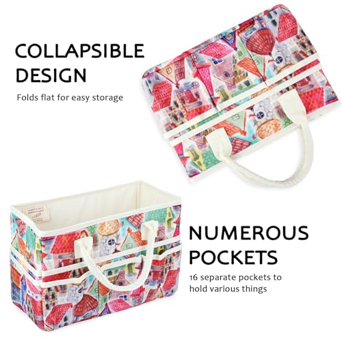 Craft Organizer Tote Bag with Multiple Pockets,Scrapbooking Art Storage - color: house
