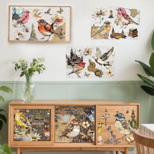 6 Pcs Vintage Letters & Birds Rub-On Transfers, 8 x 12 Inch - style: Vintage Bird Collage