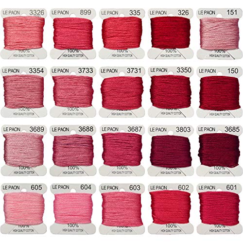 Premium Rainbow Color Embroidery Floss bobbins - Cross Stitch Threads - Friendship Bracelets Floss - Crafts Floss - 20 Bobbins Per Pack Embroidery Floss, Medium Rose Gradient - color: 3326-601