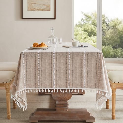 ZeeMart Hemstitched Striped Boho Table Cloth, 60x120 Inch Natural - color: Natural, size: 120" x 60" (Rectangular)