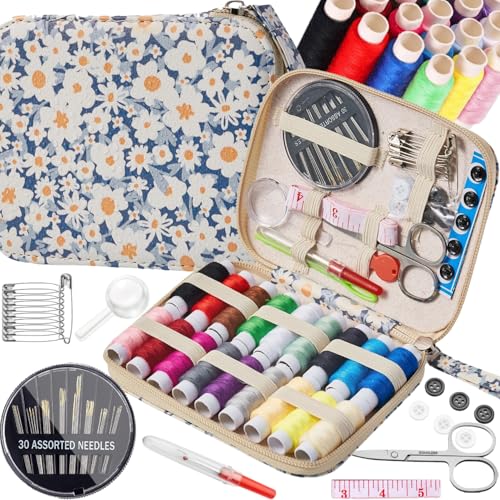Daisy Sewing Kit Printing Sewing Kit,Professional Sewing Supplies for Adults, Zipper Sewing Needles Set, 87 PCS Travel Sewing Accessory for Emergency, Home - color: 87PCS-Daisy