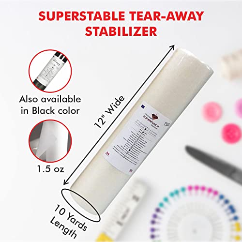 Superpunch Tear Away Embroidery Stabilizer, 1.5 oz, White, 12 in x 10 yd - color: White, size: 12" x 10 yards roll