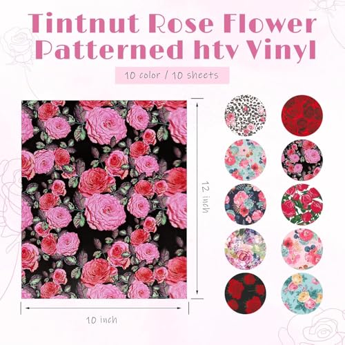 Tintnut Red Rose Heat Transfer Vinyl,10 Sheets 12"x10" Iron on Vinyl - color: Rose-10