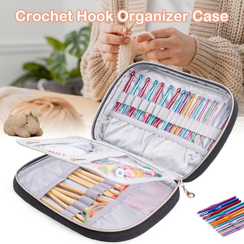 MYBAGZING Crochet Hook Case, Quilted Organizer for Crochet Hooks up to 8" - color: Black