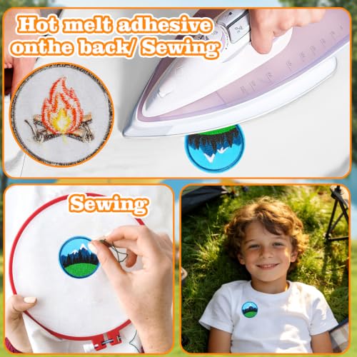 AUGSUN 36Pcs Outdoor Camping Iron on Patches,Adventure Embroidered Applique - style: Art Deco