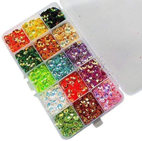 Chenkou Craft 7500pcs Sequins, 6mm Rainbow AB Flower Cup, 15 Colors, for Wedding, Christmas Clothes, Jewelry, 1 Box