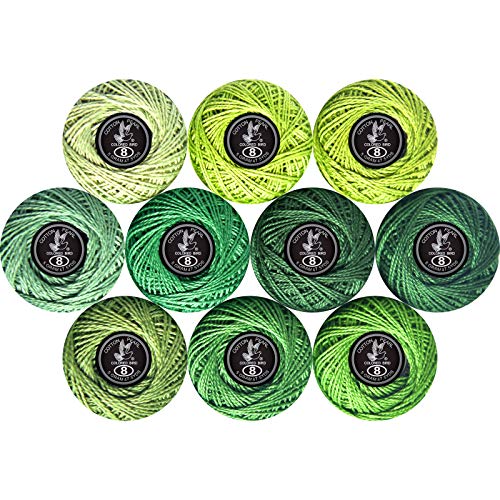 Crochet Thread 10 Balls Cardinal Size 8 for Crochet Hardanger Cross Stitch Needlepoint Hand Embroidery (Dark Green Series) - color: Dark Green Series