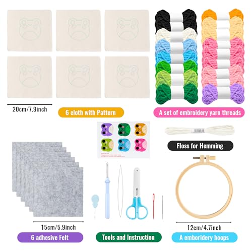 WATINC Punch Needle Coaster Kit - 6 Pattern DIY Craft for Beginners, Frog - color: Frog