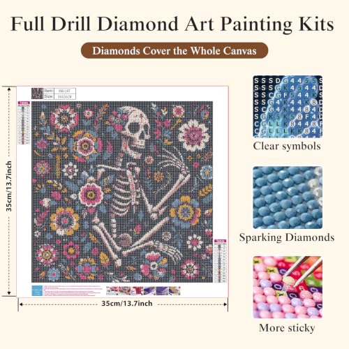 5D Flower Diamond Painting Kits for Adults, Floral Skull Diamond Art Kits - color: KM1187-1