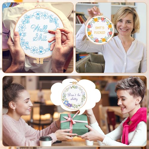 Daifunli 3 Sets Funny DIY Embroidery Kits for Beginners Adults - style: Floral
