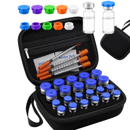 Peptide Case for Fridge, Insulin Vial Case for Diabetics - color: Black-12×(1-3ml)+10*(1-10ml)+10 Caps