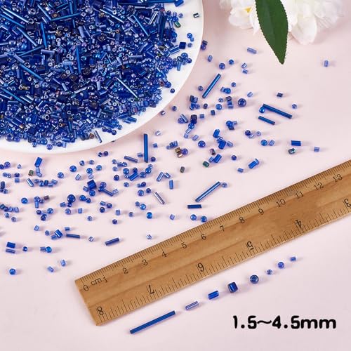 Ornaland Glass Bugle Beads Tiny Long Tube Seed Beads Bulk, Dark Blue, 30g - color: Blue