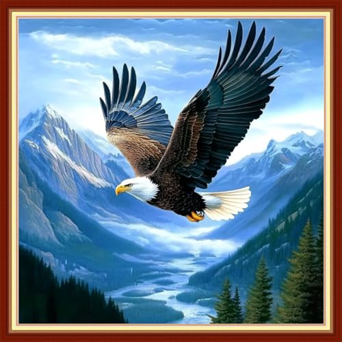 DMCVIVR Stamped Cross Stitch Kits for Beginners Adults Needlepoint Kits for Beginners Embroidery Kits for Adults Crossstitch Kit for Beginners 11CT-Mountain Eagle 18x18 inchs - color: ColorNice17