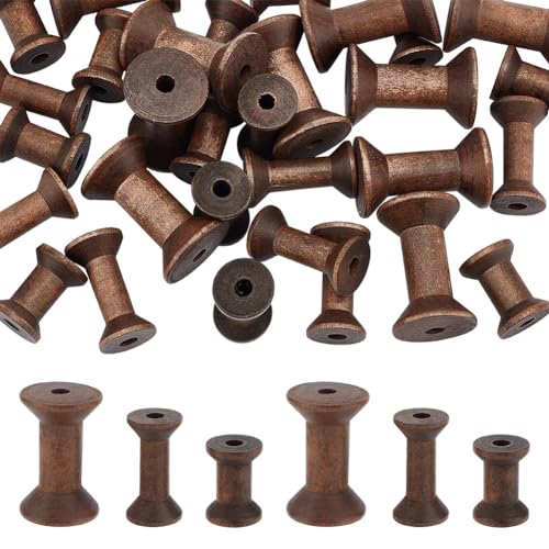 BENECREAT 30Pcs 3 Sizes Antique Wooden Empty Spools, Empty Thread Spools Wooden Ribbon Spools Bobbins for Wire Weaving Arts DIY Wood Projects, 10pcs/Size - color: 3 Colors