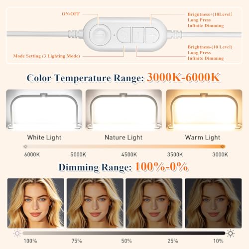 Half Moon Nail Desk Lamp with 5X Magnifier & Phone Holder - color: White