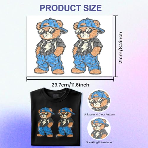 ANATTASOUL Hip-Hop Teddy 11.6"x8.2" Animal Rhinestone Iron on Patches - style: Hip-Hop Teddy