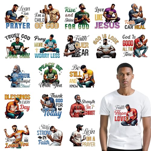 Dtf Transfers Ready to Press - 20Pcs Prayer Man Iron on Transfer for Tshirts, Faith Christian Iron on Decals Patches, Religious Jesus Man Heat Sublimation Stickers for DIY Clothes Hoodies - color: Prayer Man743